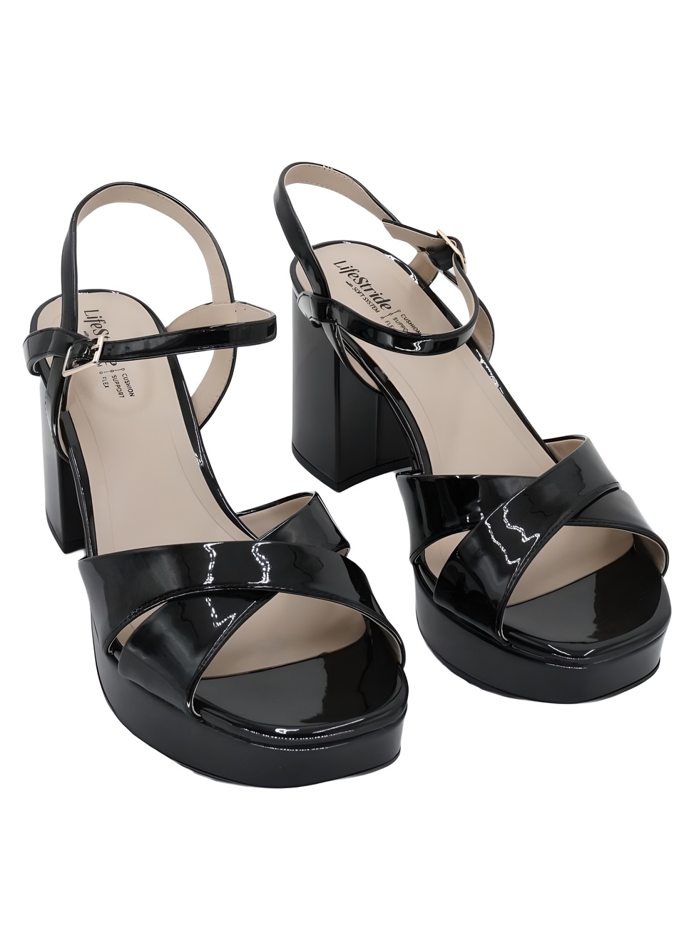 LifeStride Alice Black Faux Patent Leather 3.5" Block Heel Platform Size 11W